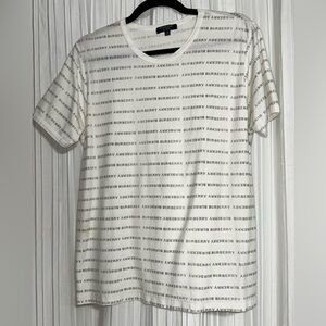 Burberry White and Grey Logo Pattern Tee Size M